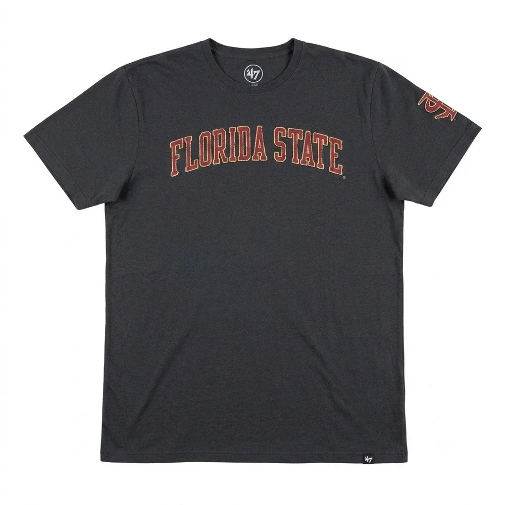 47 Brand Florida State Seminoles T Shirt Mens Large Black FSU Raw Edge Applique